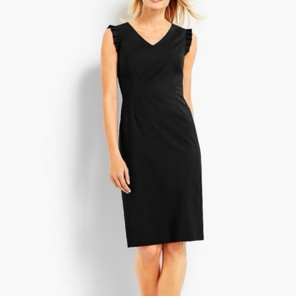 NWT Talbots 100% Wool MIDI Dress Charcoal Slate Grey Ruffle V Neck size …​​